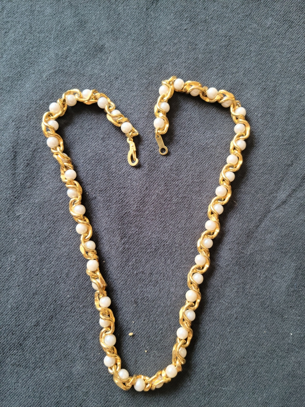 Gold Chain Necklace with White Pearls - Women Jewelry